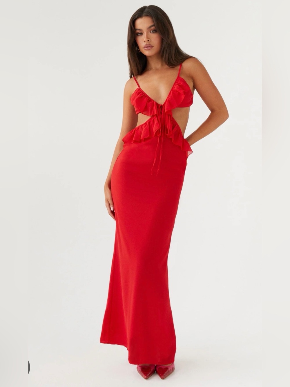 Peppermayo Red Ruffle Maxi Dress